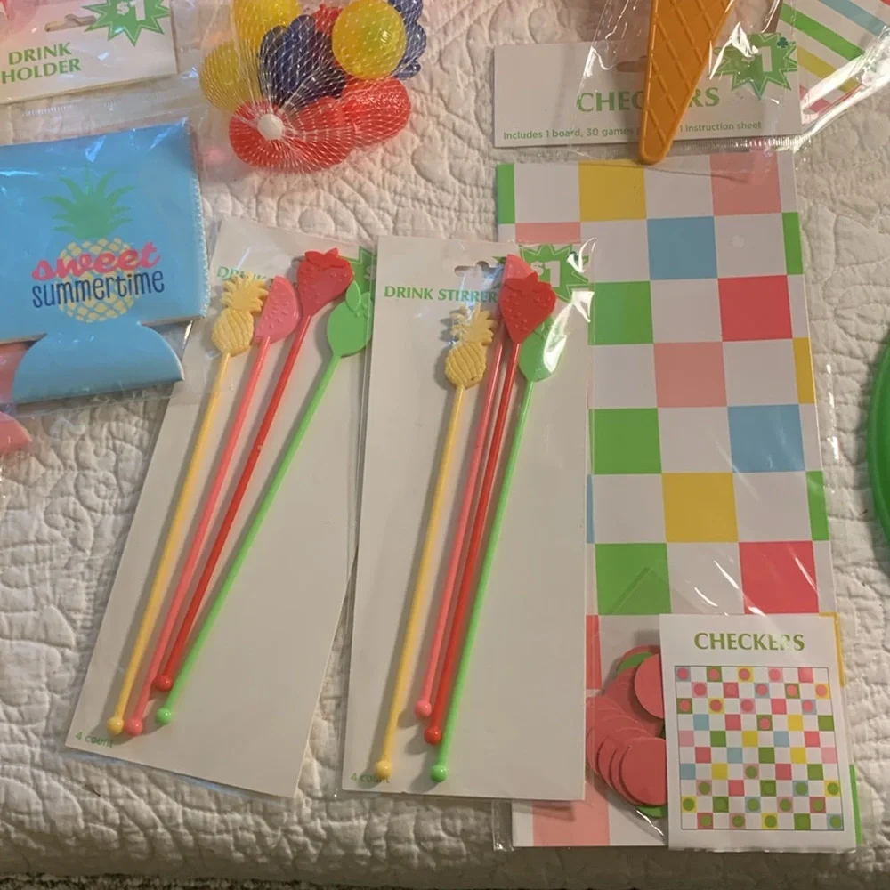 Summertime Party~Shower 27 Piece NEW Banners Hat Games ice cubes Frisbee & more